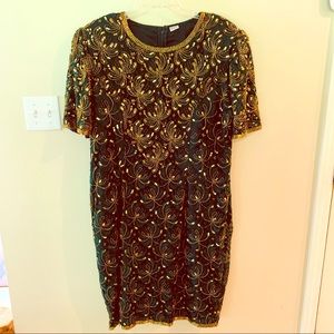 Laurence Kazaar Green Dress with Gold Embroidery